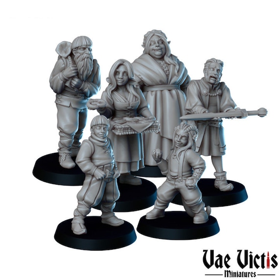 Minifigures Imprimées En 3D - Duo De Citadins/villageois Médiévaux - Pour Jeux De Plateau Ou Décoration