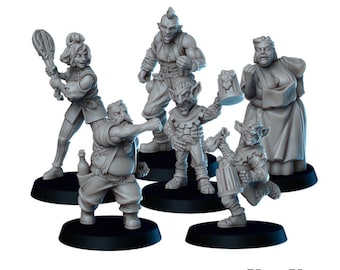 6pc Bar Brawl miniatures for DnD Dungeons and Dragons Bar Fight 28mm/32mm Modular Miniatures Fantasy TTRPG Wargame and Dioramas
