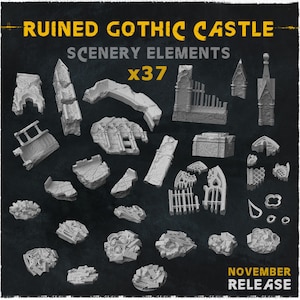 37pc Ruined Gothic Castle Miniature Basing materials 28mm/32mm DnD Dungeons and Dragons TTRPG Wargame Scatter Gothic ruins Castle ScatterZbW