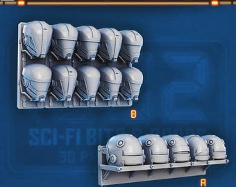 Miniature Wall Rack Of Helmets  for Dungeons and Dragons 28mm/32mm Basing Bits Sci-fi  Terrain Scenery  D&D TTRPG Mini Basing Material - STL