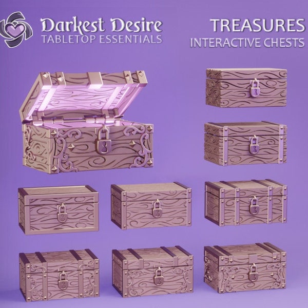 Modular Treasure Chests DnD Dungeons and Dragons TTRPG DnD Scatter Terrain Chest Miniatures DnD Treasure Chest Props 28mm/32mm Fantasy RPG