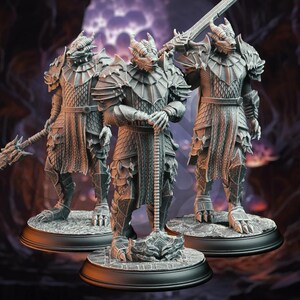 3pc Dragonborn Warriors DnD Dungeons and Dragons 28mm/32mm TTRPG Wargame Miniature DnD 5e Pathfinder Dragon Knight Miniatures Humanoids