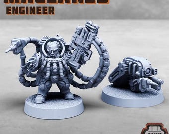 Maclared Engineer with Clan Robot Miniature, 28mm 32mm Sci-Fi Dwarf, Unpainted Resin - Print Minis