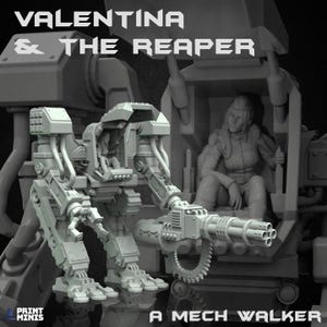 The Reaper Mech & Valentina (The Iron Guard Kollektion) | 28mm/32mm TTRPG Sci-fi Wargaming Roboter Troops Android Mech Walker Dieselpunk Held