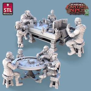 Conjunto de jogadores de cartas Dnd Dungeons and Dragons 28mm/32mm TTRPG Wargame Miniaturas Jogadores sentados Dnd Props Scatter Terrain Card NPCs Tabletop