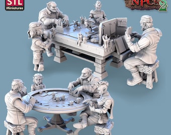 Card Players Set DnD Dungeons and Dragons 28mm/32mm TTRPG Wargame Miniatures Seated Players DnD Props Scatter Terrain Card NPCs Tabletop