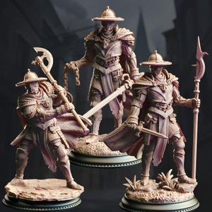 3pc Knights DnD Dungeons and Dragons 28mm/32mm TTRPG Fantasy Wargame Miniature DnD 5e Pathfinder Knights of the Inquisition Masked Warriors
