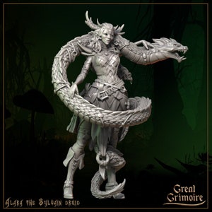Alara la Sylvain Druida DnD Mazmorras y Dragones 28mm/32mm Dryad Miniatura para TTRPGs Fantasía Druida Monstruos Serpiente Miniatura
