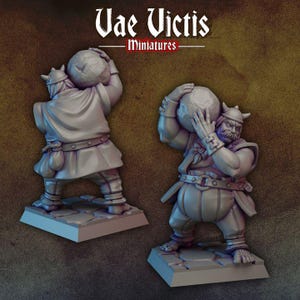 Warrior Miniature for DnD Dungeons and Dragons 28mm/32mm Scale Fantasy Wargame Medieval Miniature holding a rock
