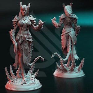 Female Tiefling Fiend Warlock Grey Resin DnD Dungeons and Dragons 28mm/32mm/38mm Female Warrior TTRPG Fantasy Wargame Fighter Pathfinder 5e