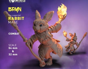 Rabbit Folk Mage Combat DnD Dungeons and Dragons  28mm 32mm D&D Wargame Miniatures for Dioramas TTRPG Fantasy - Nm