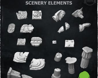 21pc Egypt Scenery Elements Base Terrain 28mm/32mm Egyptian Ruins Scatter Obelisk Sphinx Sarcophagus Miniatures Hieroglyphs SceneryZbW