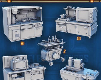 Sci-fi kitchen units for Dungeons and Dragons 28mm/32mm Basing Bits Stove Cart Scatter Scenery  D&D TTRPG Mini Basing Material - STL