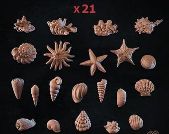 21pc Seabed Scatter Shells  Rocks and Corals for DnD Basing Bits DnD Terrain Scenery Scatter Mini Basing Material Sea Floor Scatter - ZbWZbW
