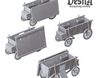 2pc Medieval Wagon and Wagenburg Set | 28mm 32mm Resin Transport Models | Vesna Sculpts