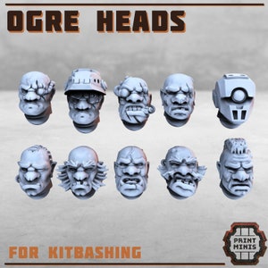 10pc Ogre Heads for kitbashing  Ideal for TTRPGs,  40K, D&D, and More in 28/32mm Scale