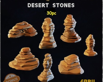 30pc Mixed Desert Stones DnD Dungeons and Dragons 28mm/32mm TTRPG Wargaming Tiny Basing bits Tabletop Scatter Terrain PathfinderZbW