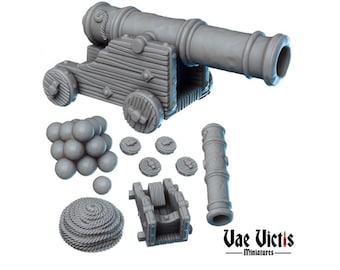 28mm/32mm Pirate Cannon Miniature Single or Set for D&D 5E Fantasy, Cannon Miniatures Pirate Ship Scatter Terrain for TTRPG Wargames