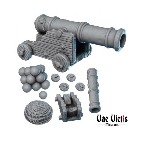 28mm/32mm Pirate Cannon Miniature Single or Set for D&D 5E Fantasy, Cannon Miniatures Pirate Ship Scatter Terrain for TTRPG Wargames