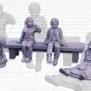 Park Miniature Scatter Terrain DnD Dungeons and Dragons 28mm/32mm Sitting Children NPCs Wargame Miniatures Townsfolk NPC Children RPG Minis