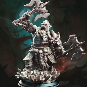 Dark Dwarf Berserker Barbarian - Korthart the Hateful Heart | 28mm/32mm/38mm TTRPG Dark Dwarves Fantasy Wargaming DnD Duergar NPC Berserker