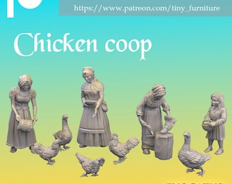 Chicken Coop Farm Miniatures DnD Dungeons and Dragons 28mm/32mm TTRPG Fantasy Wargame Miniature Scatter Terrain Chickens Farmers