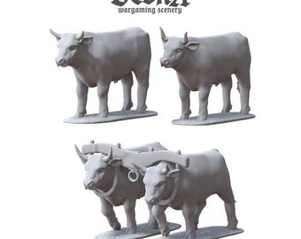 2 piezas Buey Entrenado Animales de Tiro Miniaturas DnD Dungeons and Dragons DnD Terreno Disperso 28 mm/32 mm Miniatura de Toro Animal - VS