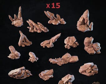15 Stück Felsen & Steine Basing Bits 28 mm / 32 mm Fantasy TTRPG Basing Materials Naturalistische Geologische Streuung Gelände Berg Wargaming Landschaft