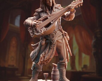 Elven Bard Miniature Dungeons and Dragons 28mm/32mm/38mm  Musician Townsfolk Entertainer Mini RPG Tabletop Miniature DnD 5e Ereviel - DmS