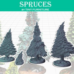 4pc Spruce Tree Miniatures DnD Dungeons and Dragons 28mm/32mm Scatter Scenery Tree Set Cenário Florestal RPG em miniatura Árvores Pathfinder