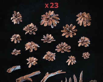 23pc Werauhia Plant Basing Bits (Plants) 28mm/32mm Scale Botanical Scatter Terrain Basing Materials Tropical Jungle Flora Scenery Elements