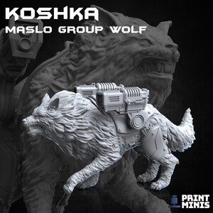 Koshka wolf Miniature, Dog, DnD Wolf Monster, DnD 5e, D&D, NPC, DnD, Dungeons and Dragons, Scifi Miniature, Wolf Miniature, Pet companion