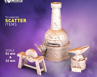 3pc blacksmith Scatter Scenery Dungeons and Dragons  28mm 32mm D&D Wargame Miniatures for Dioramas TTRPG Fantasy - Nm