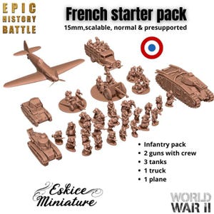 41pc WW2 French Starter Pack – 15mm 20mm 28mm 32mm 1 35 Scale – Infantry, Vehicles & Artillery – Eskice Miniature