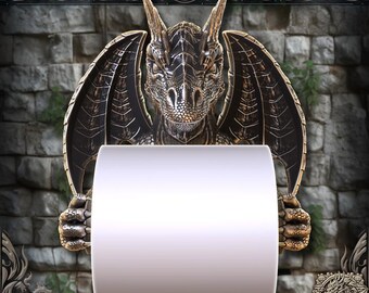 Toilet Dragon Toilet Paper Holder – Fantasy Dragon Bathroom Decor Wall Mount – Funny Gothic Bathroom Accessory, FatesEnd