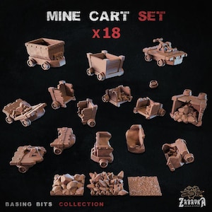 18pc Mine Carts Dungeons and Dragons 28mm/32mm Basing Bits DnD Scatter Terrain Scenery Scatter D&D TTRPG Mini Basing Material - ZbW