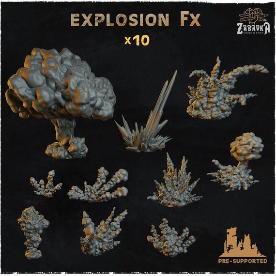 10pc Explosion FX (basing Bits 2.0) 28mm/32mm TTRPG Wave Explosion