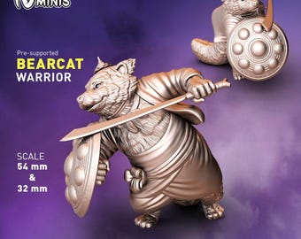 Bearcat Folk Warrior Dungeons and Dragons  28mm 32mm D&D Wargame Miniatures for Dioramas TTRPG Fantasy - Nm