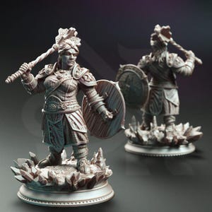 Dwarf War Cleric DnD Dungeons and Dragons 28mm/32mm TTRPG Fantasy Wargame Miniature DnD 5e Pathfinder Kilda Swordreign Female Dwarf Warrior