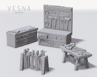 Blacksmith Forge Tools and Workshop Miniatures for DnD Dungeons and Dragons 28mm/32mm Diorama Scenery Fantasy TTRPG Tool Miniatures