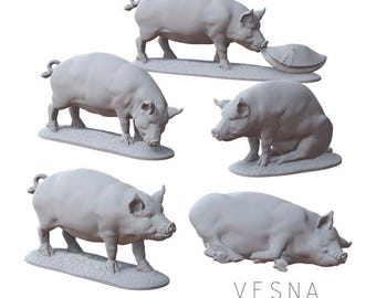 5pc Pig Miniatures DnD Dungeons and Dragons DnD Scatter Terrain 28mm/32mm Farm Animals Pig Figurines Animal Miniatures - VS