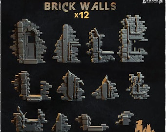 12 pezzi di muri di mattoni distrutti (basing bit 2.0) scala 28 mm/32 mm, miniature di macerie di Wargaming, elementi di mattoni distrutti, ZbW