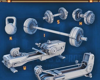 Sci-fi Gym Equipment Miniature Set 4 for Dungeons and Dragons 28mm/32mm Basing Bits Scatter Terrain Scenery TTRPG Mini Basing Material - STL