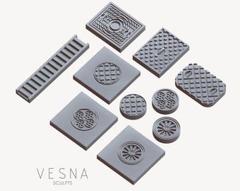 10 miniaturas de alcantarilla y pozo de carbón para DnD Dungeons and Dragons, terreno disperso para DnD, 28 mm/32 mm, terreno urbano - VS