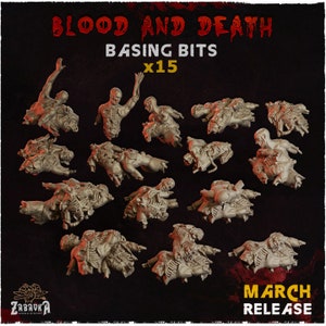15pc Blood and Death Basing Bits | 28mm/32mm Scale Basing Materials | Dystopian Fantasy Wargaming Miniatures Macabre TTRPG Scatter Terrain