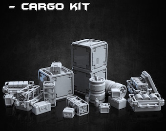 SciFi Boxes, Barrels and Crates for Cargo Scatter Terrain DnD Dungeons and Dragons TTRPG Wargame Crate Miniatures for train station scenery