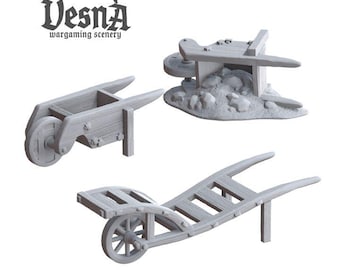 Paquete de 3 carretillas para miniaturas de DnD Dungeons and Dragons, terreno disperso para DnD, 28 mm/32 mm - VS