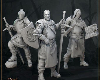 3pc Knights DnD Dungeons and Dragons 28mm/32mm Crusader Medieval Figurines DnD Warriors Ancient Miniatures Dark Ages