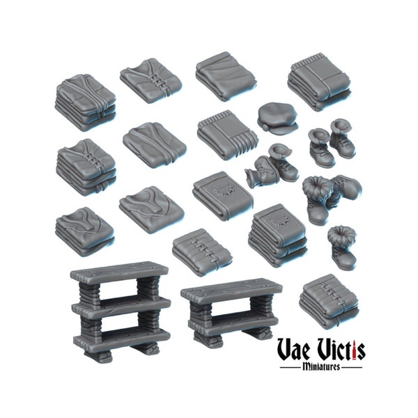 DnD Scatter Terrain Dungeons and Dragons Clothing Tavern Scatter D&D 28mm/32mm Clothing, Shoes House Scatter Terrain Miniatures Fantasy RPG