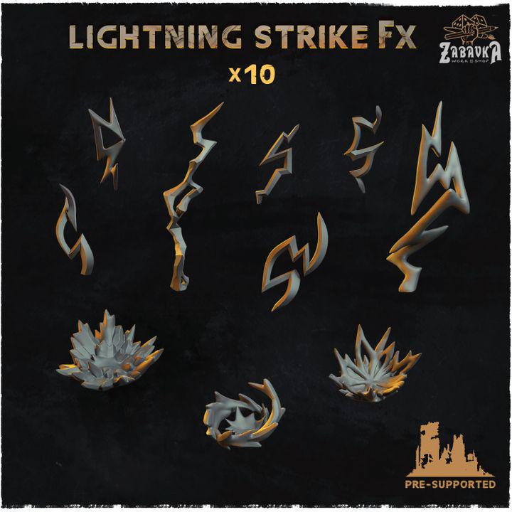 10pc Lightning Strike FX (Basing Bits 2.0) 28mm/32mm TTRPG Stormy Weather Battlefield Basing Electrical Imbalance Storm Scenery ElementsZbW